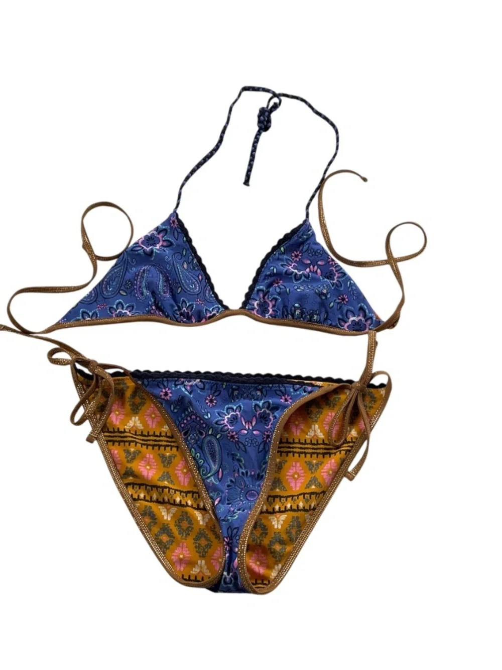 aerie Multicolor Floral Paisley Triangle String Bikini